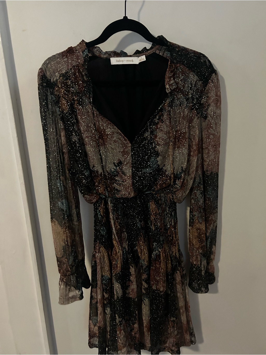 Bishop & Young Metallic Floral Long-Sleeve Mini Dress